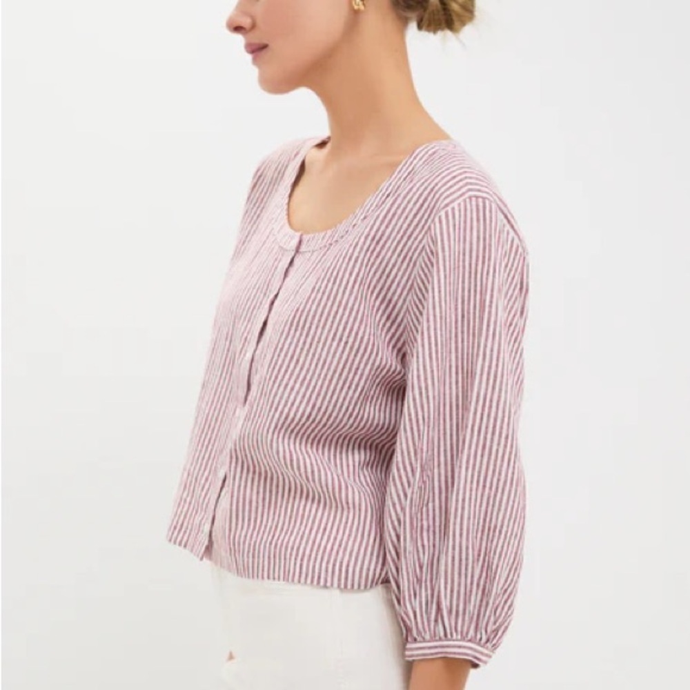 Tuckernuck Red Stripe Linen Kennedi Blouse Size Large Boxy Preppy - Picture 3 of 14